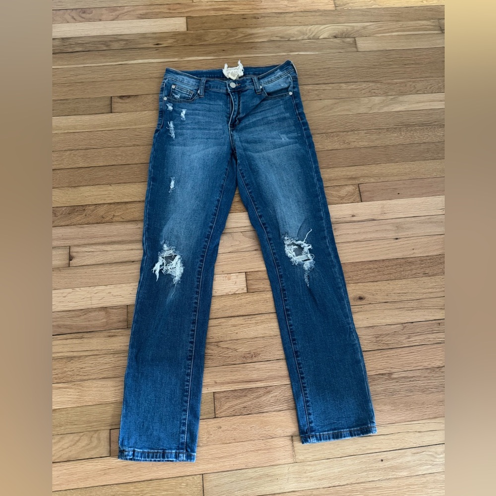 Altar’d State Mid-Rise Distressed Blue Jeans